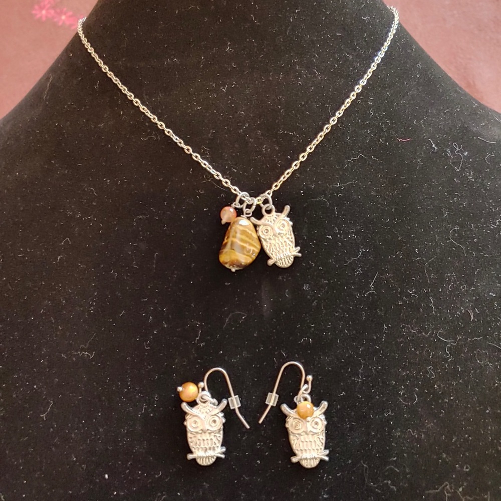 🌸4/$25🌸 Silver Owl and Tiger Eye Necklace